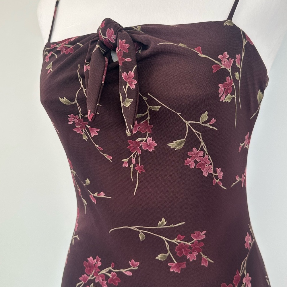 Vintage Y2k Teeze Me Deep Burgundy Dainty Pink Floral Fitted Dress - Picture 11 of 14